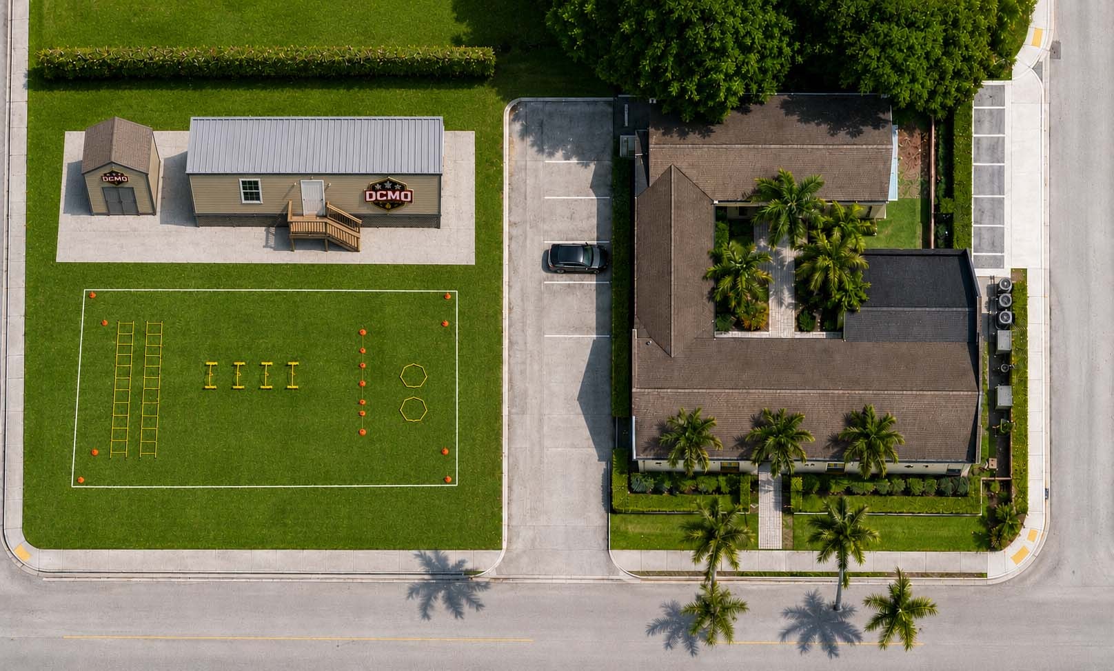 Aerial rendering of the DCMO Centers Pahokee campus with athletic field